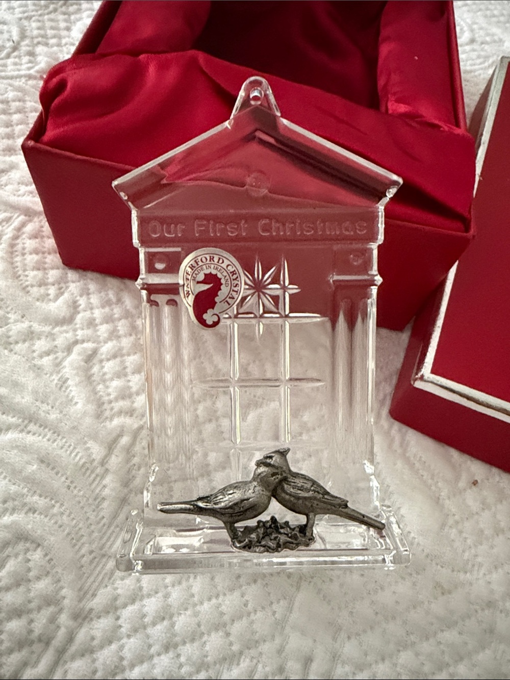 Waterford Crystal Clear Ornament with Silver Dove Accent “Our First Christmas “
